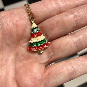 Vintage Enamel Christmas Tree Necklace